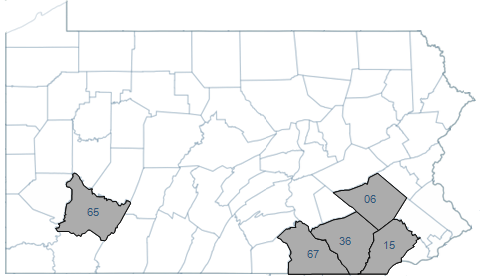 Map of Pennsylvania that highlights counties in Roundtable 2.