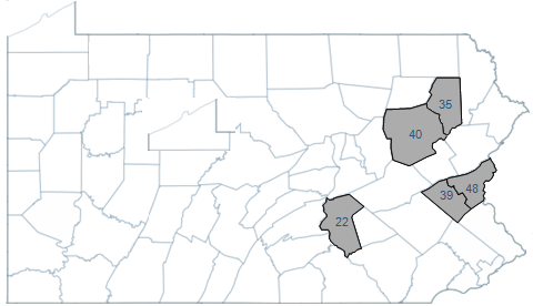 Map of Pennsylvania that highlights counties in Roundtable 3.