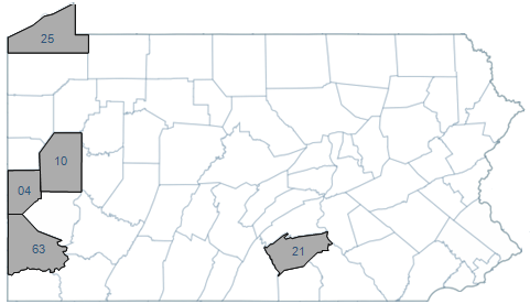 Map of Pennsylvania that highlights counties in Roundtable 4.